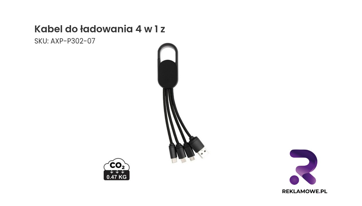 Kabel do ładowania 4 w 1 z karabińczykiem Kabel do ładowania 4 w 1 z różnymi końcówkami