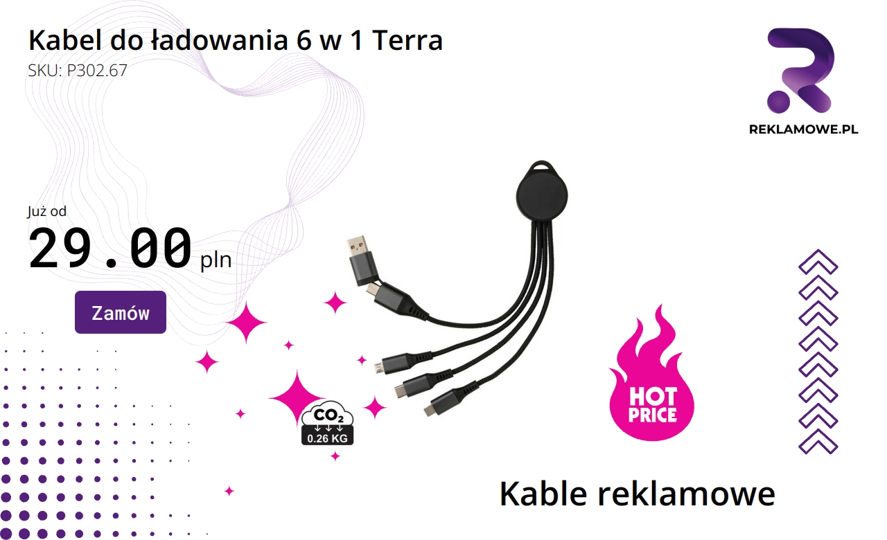 Kabel do ładowania 6 w 1 marki Terra, uniwersalny