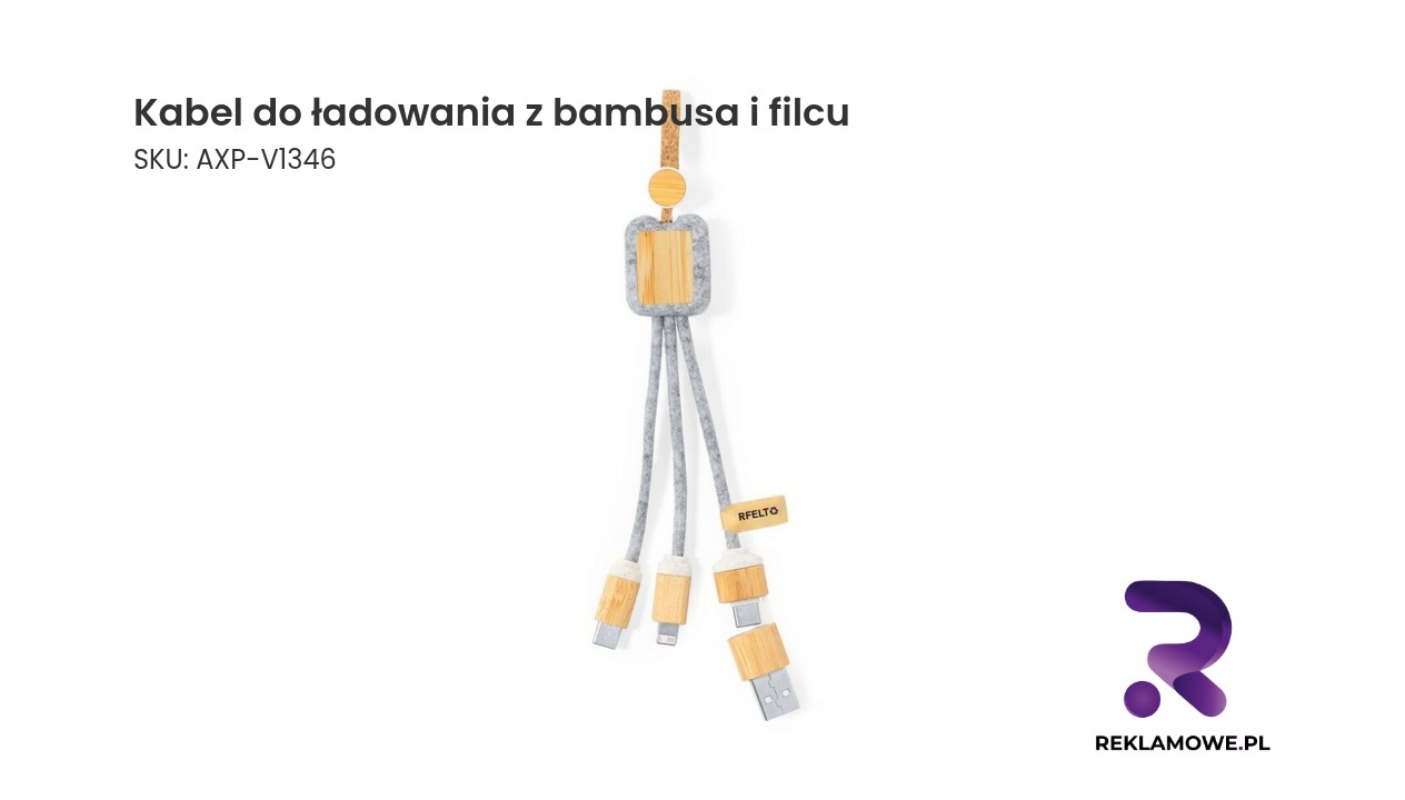 Kabel do ładowania z bambusa i filcu RPET, zawieszka Kabel do ładowania z bambusa i filcu, ekologiczny