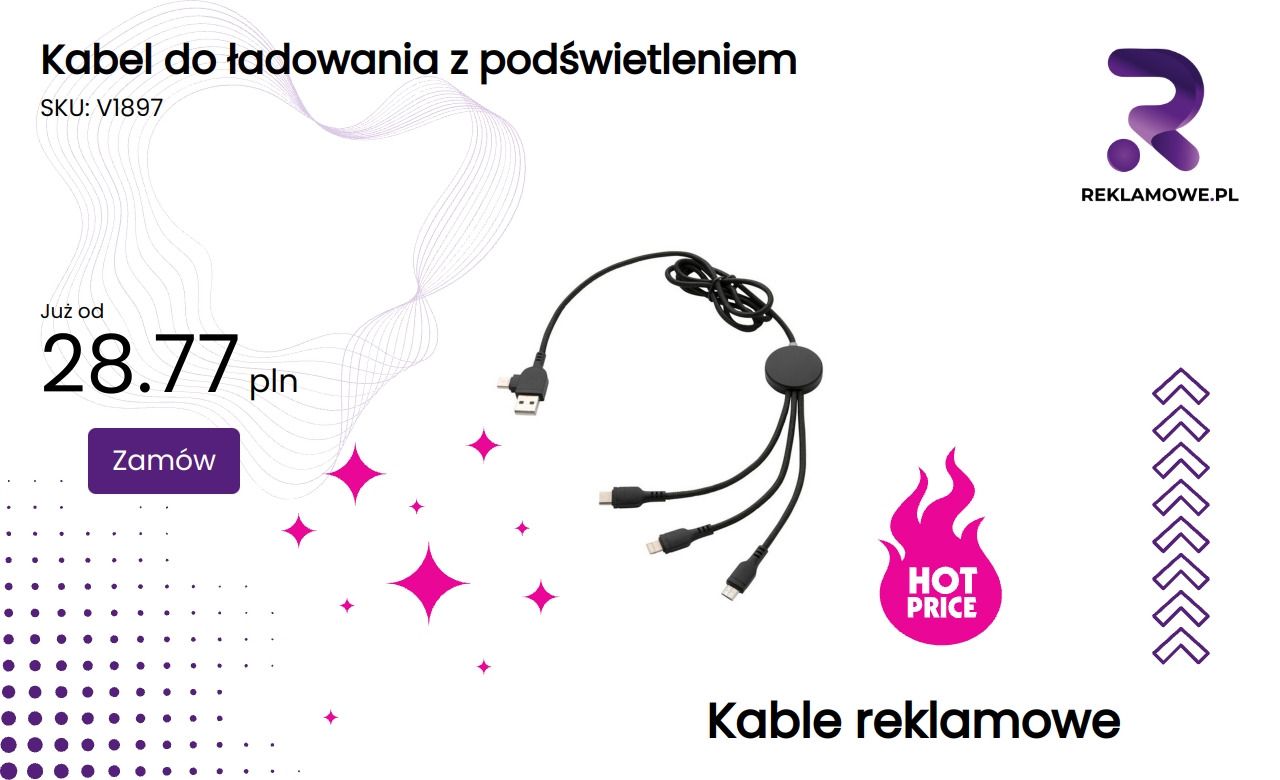 Kabel do ładowania z podświetleniem LED dla lepszej widoczności w nocy