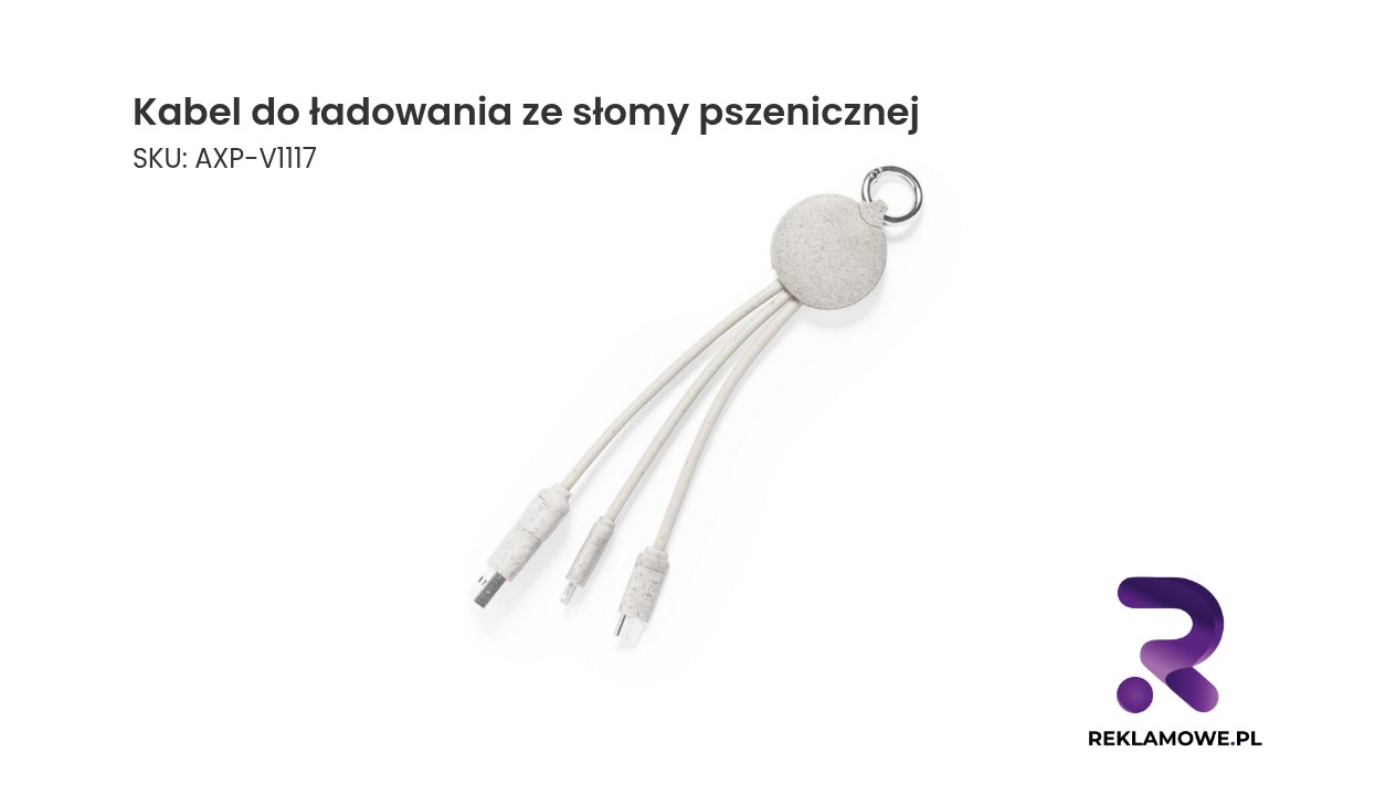 Kabel do ładowania ze słomy pszenicznej, z karabińczykiem Ekologiczny kabel do ładowania wykonany ze słomy pszenicznej