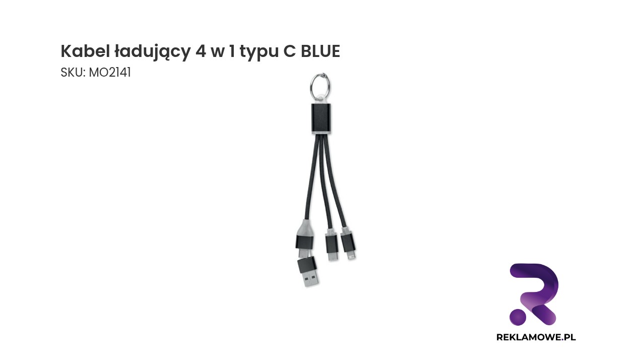 Kabel ładujący 4 w 1 typu C koloru niebieskiego