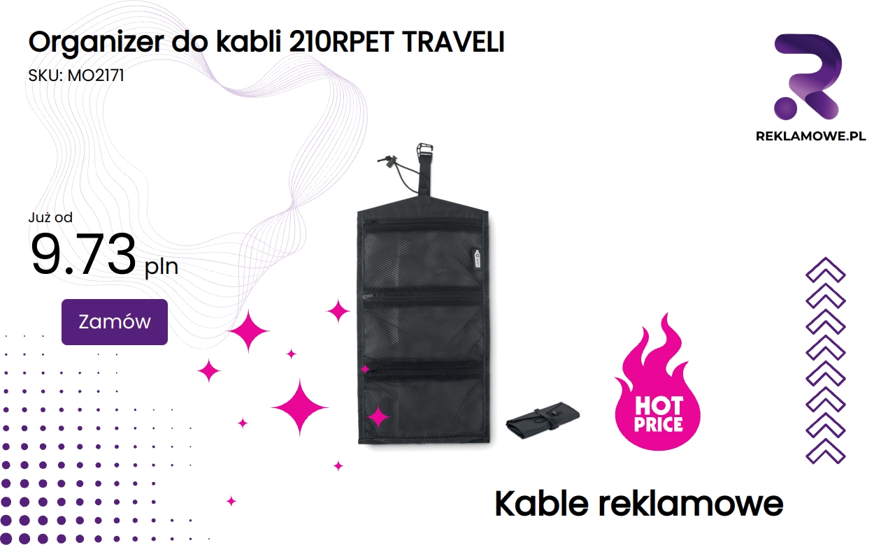 Organizer do kabli TRAVELI wykonany z recyklingowanego PET