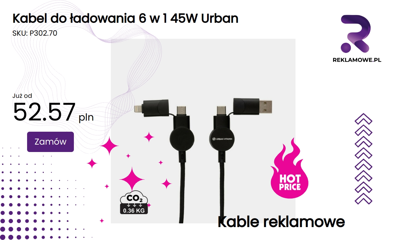 Wielofunkcyjny kabel do ładowania 6 w 1 o mocy 45W marki Urban