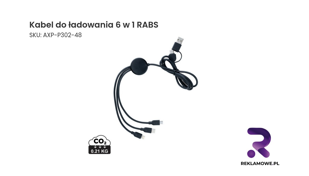 Kabel do ładowania 6 w 1 RABS Kabel do ładowania 6 w 1 RABS – uniwersalny przewód do ładowania urządzeń