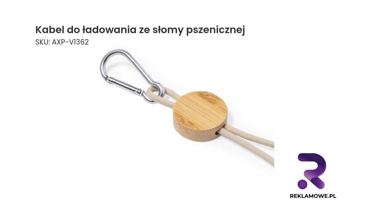 Kabel do ładowania ze słomy pszenicznej i bawełny z karabińczykiem, bambusowy element Kabel do ładowania ze słomy pszenicznej – ekologiczny przewód do ładowania urządzeń