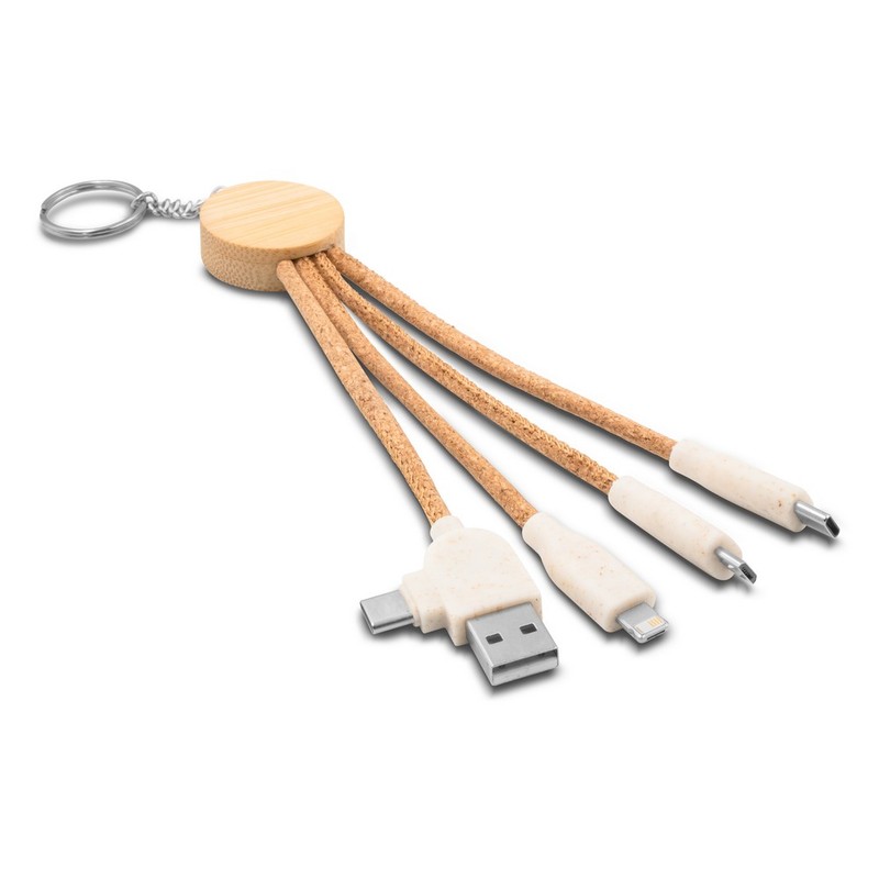 Korkowy kabel do ładowania B'RIGHT, bambusowy element, brelok do kluczy | Antez V1294-00_AAA01