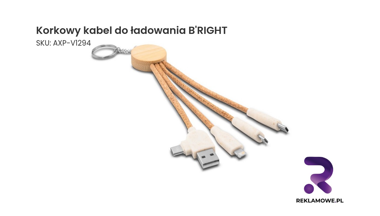 Korkowy kabel do ładowania B’RIGHT – ekologiczny kabel do ładowania USB