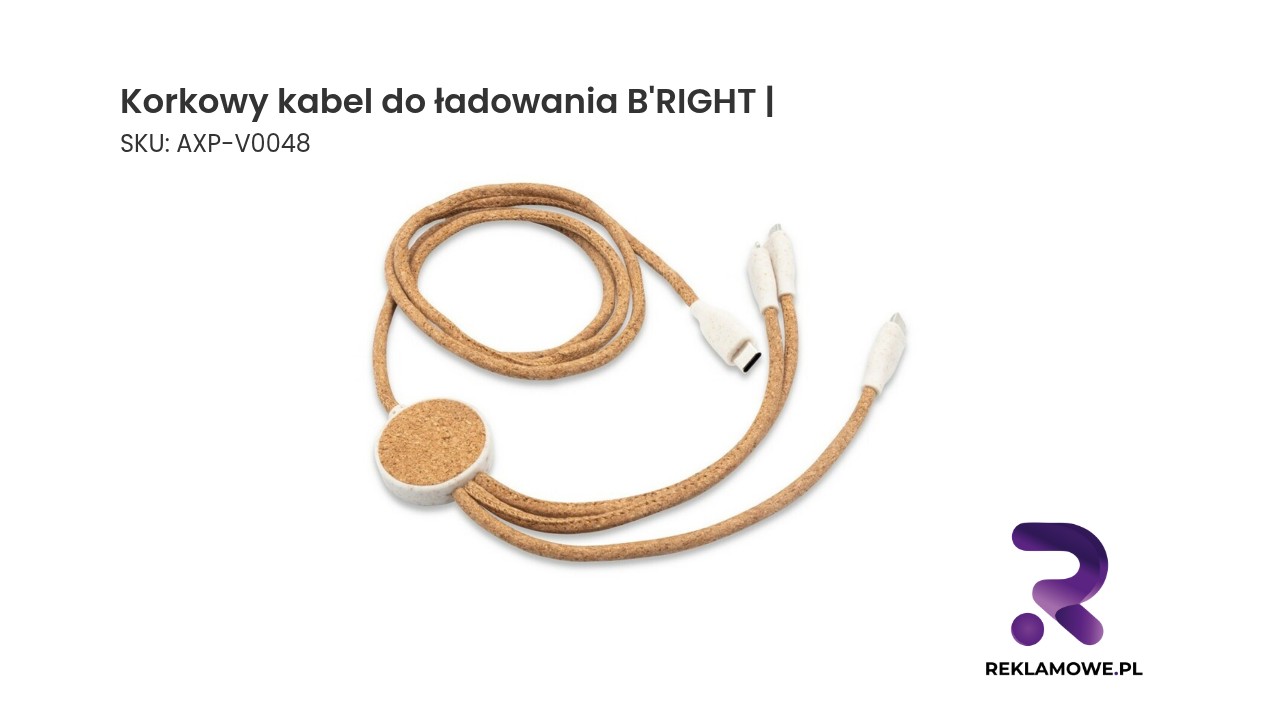 Korkowy kabel do ładowania B’RIGHT – ekologiczny przewód do ładowania urządzeń