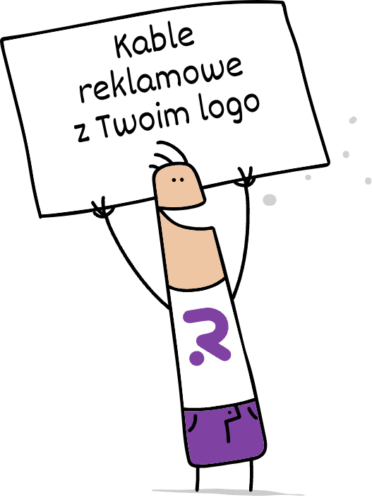 Buddy trzymający napis kable reklamowe z Twoim logo